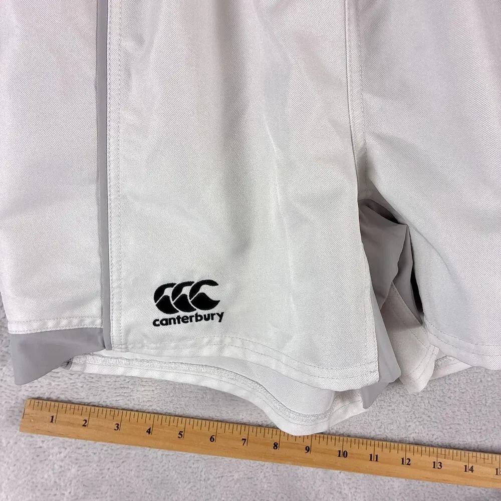 Canterbury Rugby Shorts Mens L White Gray Pull On Drawstring Preppy Workout Gym